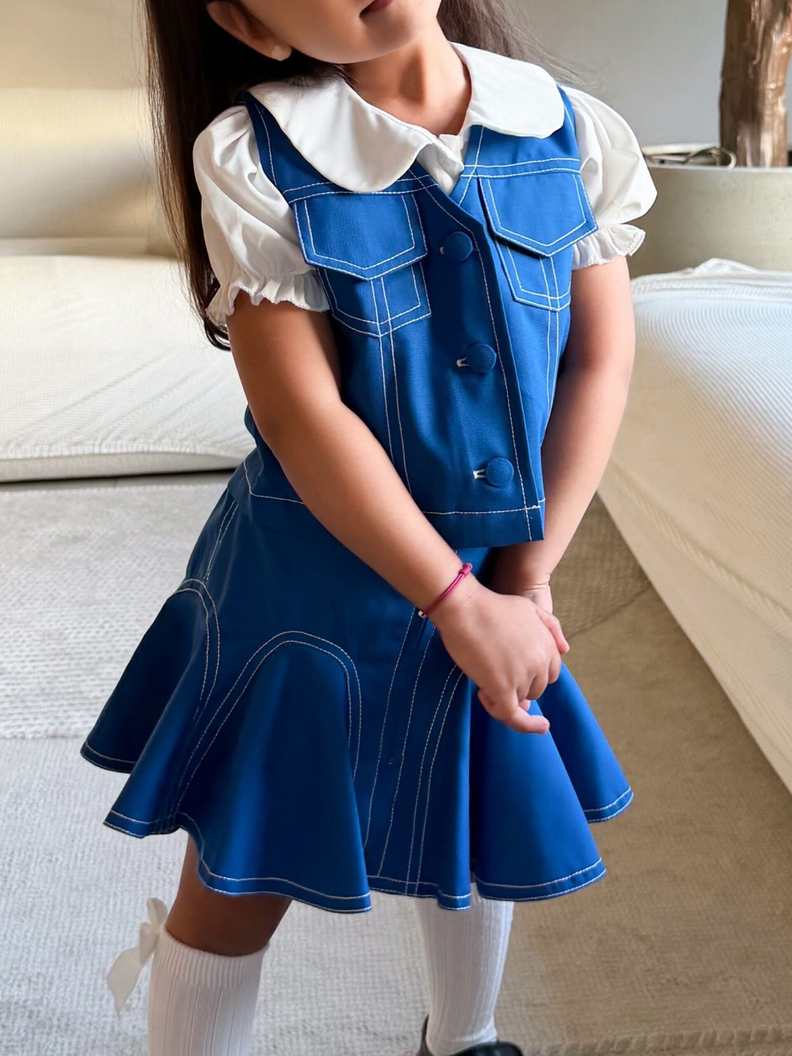 Blue set skirt&vest - الصورة 4